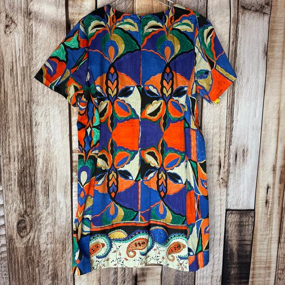 Kobi Halperin Dress Angie Mixed Print Stretch Poplin Orange Multi XL Geometric - Picture 2 of 7
